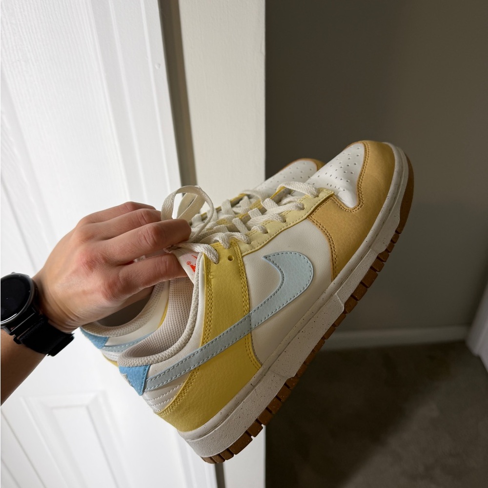 Nike Dunk Low White, Yellow & Light Blue Sneakers